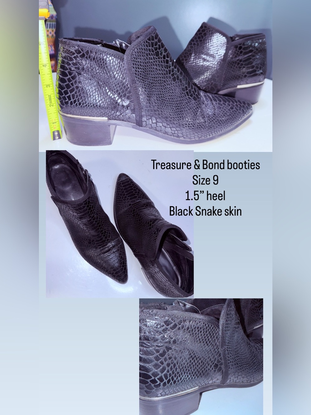 Treasure & Bond Black Snake-Embossed Pointed Toe Booties
